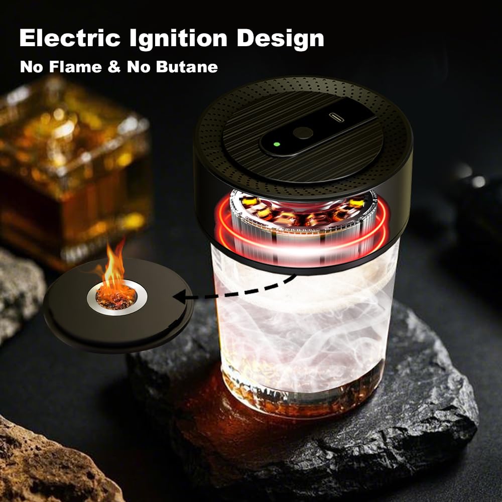 Electric Whiskey Smoker Kit with 12 Wood Chips, Rechargeable Cocktail Smoker Kit Built-in Lighter, No Butane Needed, Bourbon Whiskey Gifts for Men, Dad, Husband – Birthday, Christmas, Anniversary