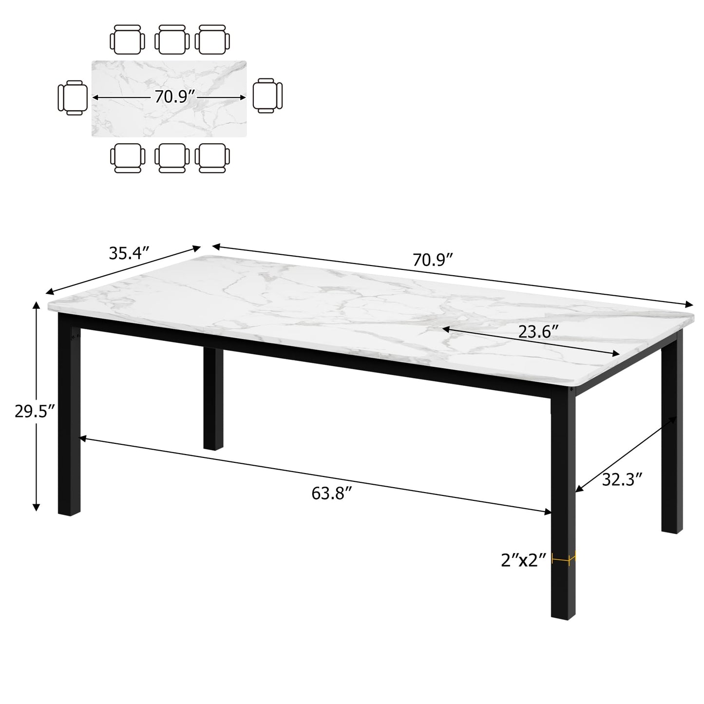Sunvasagoo Dining Table for 6 People, Farmhouse Wood Kitchen Table, Rectangle Furniture with Metal Legs Wooden Conference Tables Writing Desk for Living Room