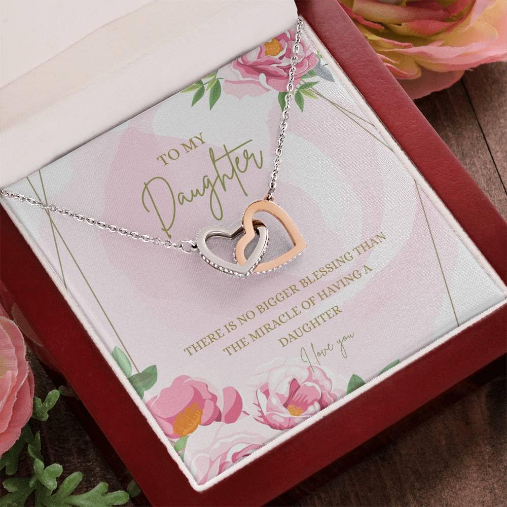 Miracle of Having a Daughter - Unique Gifts from Mom for Birthday, Graduation, Christmas - Interlocking Heart Necklace with Luxury Box for My Beautiful Adult Daughter