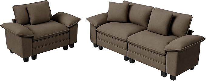 PHI VILLA Cloud Modular Couches Sets, 2 Pieces Sectional Sofa Set with Loveseat, 3-Seater Comfy Couch for Living Room Apartment, Chenille Fabric, Taupe