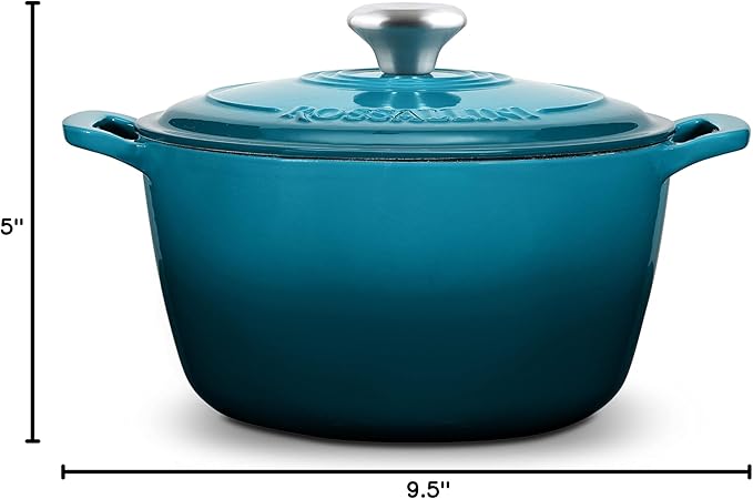 Signature Enameled Cast Iron Dutch Oven, Non-Stick Serving Pot with Tight Fitting Lid for Perfect Roasting, Baking, Sauteing, and Bread Making | 5.5Q (5.2L) - Ocean Blue