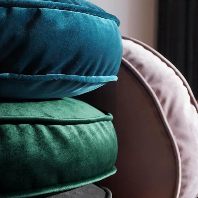 YIUOR Velvet Floor Pillows Round Chair Cushion Couch Throw Pillow Soft Pouf Seat Mattress Bean Bag for Reading Nook Play Room (25.6",Green)
