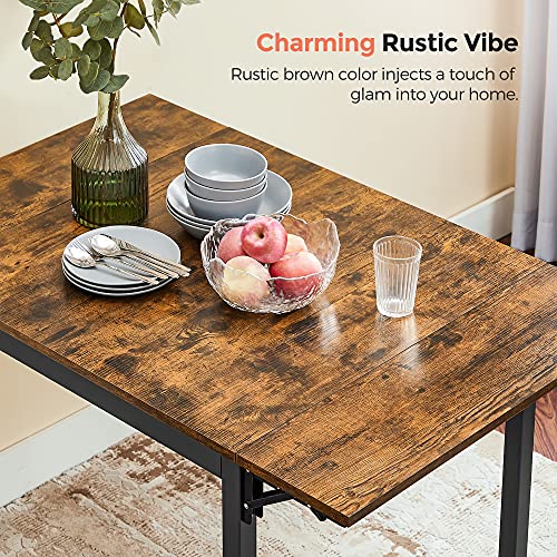 VASAGLE Folding Dining Table, Kitchen Table, Drop Leaf Extendable Table for Small Spaces, Seats 2-4 People, Industrial, Ru...