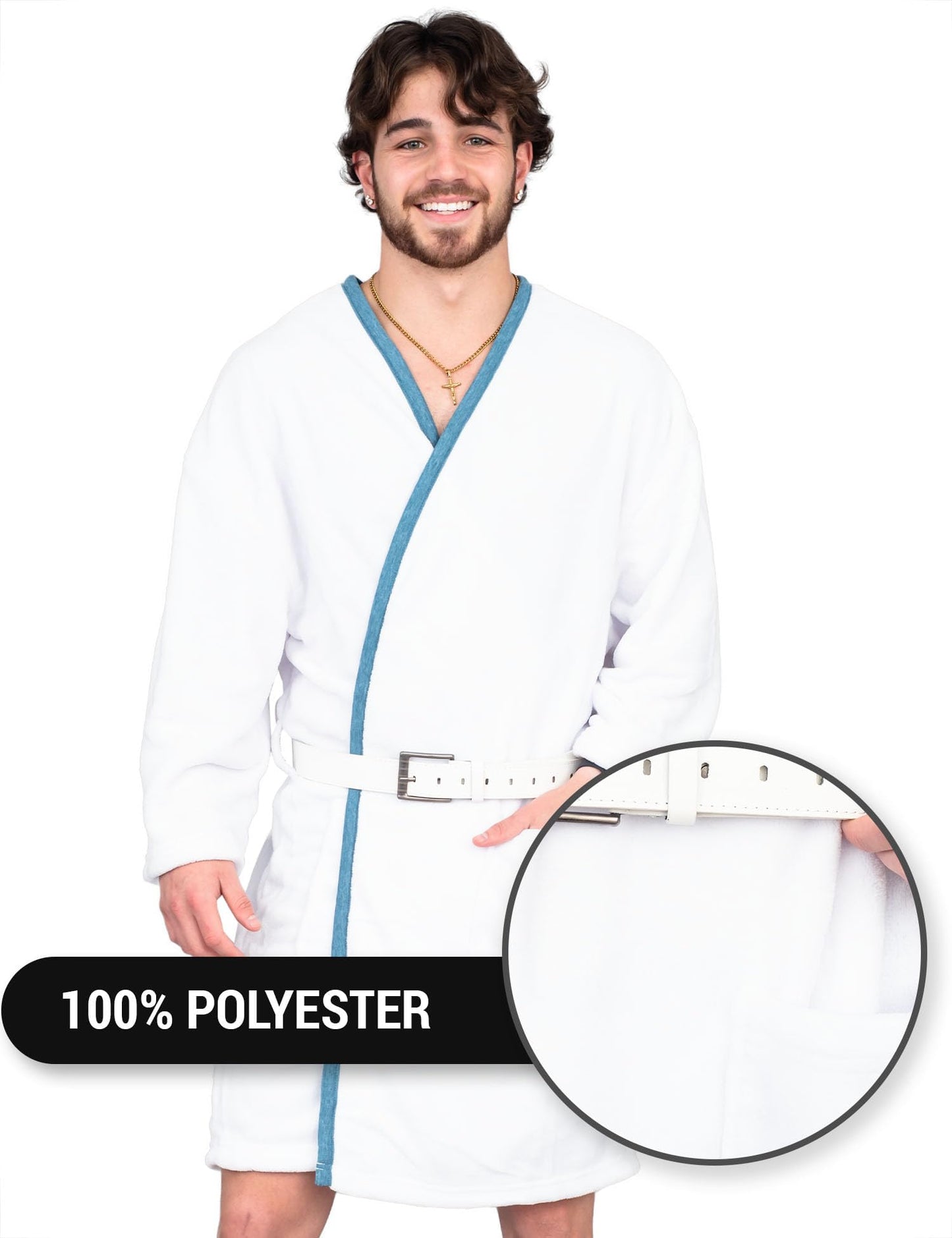 Vacation Christmas Movie Cousin Eddie White Robe with Belt Halloween Costume Cosplay (Includes Robe and belt Only)