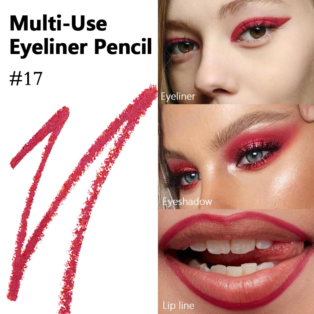 Kaely Gel Eyeliner Pencil for Women, True Red Eye Liner Waterproof Smudge Proof with Sharpener, Waterline Eye Makeup Liners, del