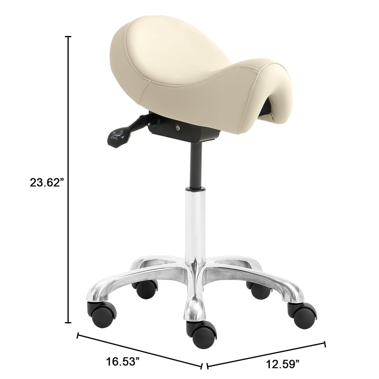 Eognyzie Saddle Stool with Wheels, Height Adjustable Ergonomic Rolling Saddle Chair for Salon Tattoo Shop Spa Home Dentist Clinic, Beige Saddle Stool