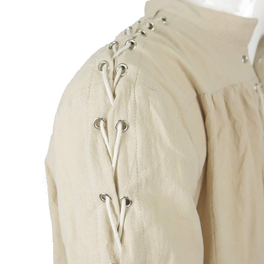 Men's Loose Linen Medieval Gothic Renaissance Shirt Long Sleeve Viking Pirate Mercenary Scottish Costume Beige, Small(Bust 40.0" to 42.5")