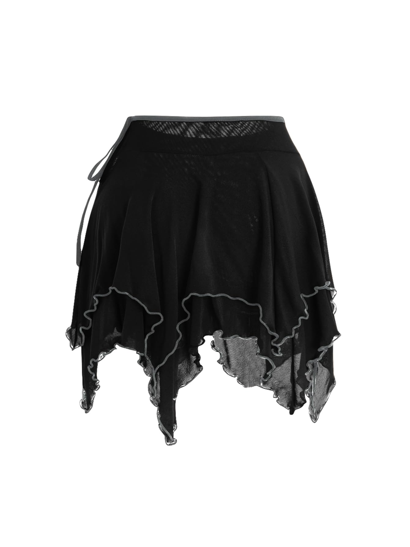 Verdusa Women's Renaissance Skirt High Waist Asymmetrical Hem Flowy Tierd Layer Fairy Gothic Skirts Black Small