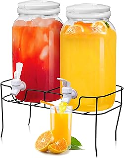 Tanlade 2 Pcs Plastic Drink Dispenser with Stand Beverage Dispenser with Sturdy Metal Base Juice Dispensers for Parties Le...