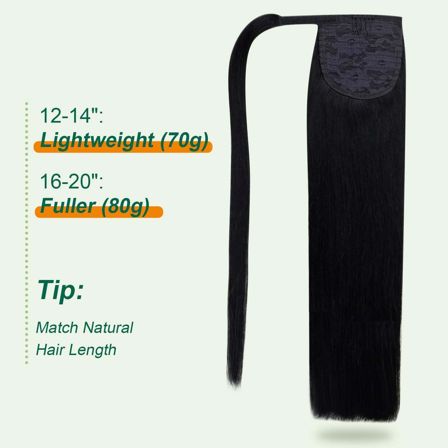 Easyouth Ponytail Extensions Human Hair Black Human Hair Ponytail Extension Jet Black 14 Inch Hair Extensions Ponytail for Schoo