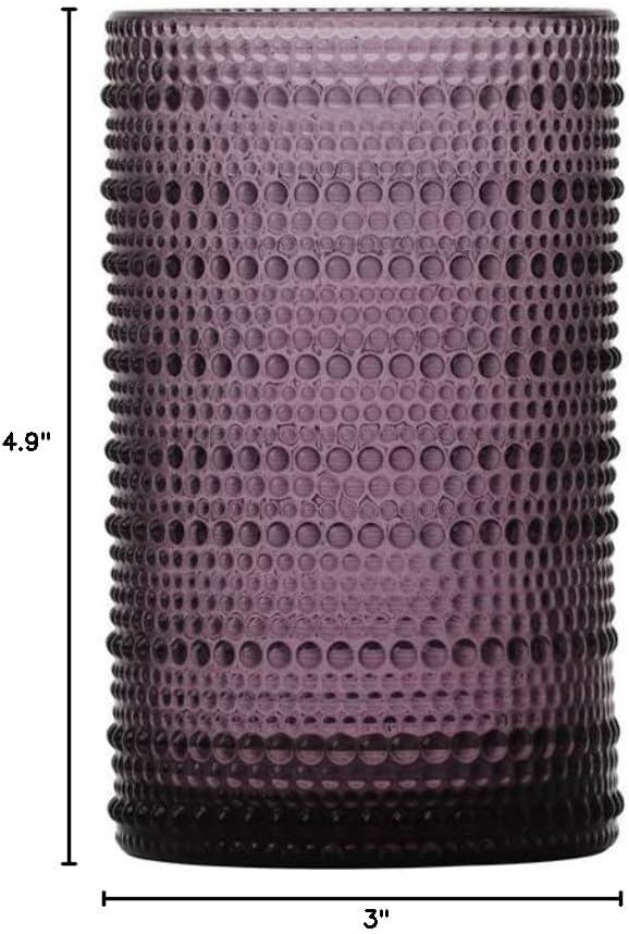 Fortessa Jupiter Beaded Hobnail Glass, 13 Ounce Iced Beverage (Set of 6), Purple