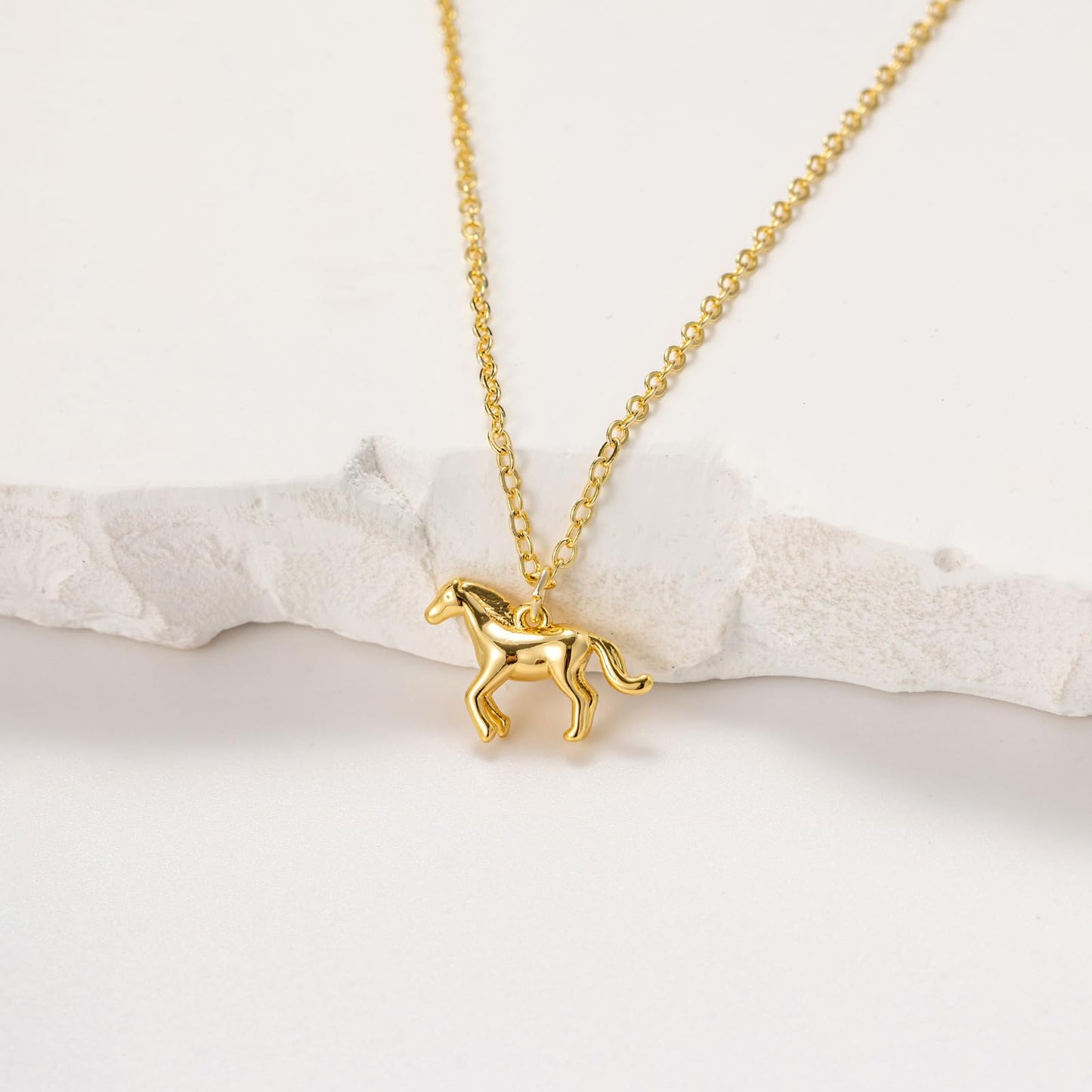 GUOKE Horse Necklace - 14K Gold Plated Dainty Gold Necklace Simple Jewelry for Women