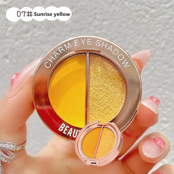 Double color eye shadow, high pigment eye makeup palette, matte shimmer metal eye shadow powder, waterproof and durable color eye makeup (07#Sunrise yellow)