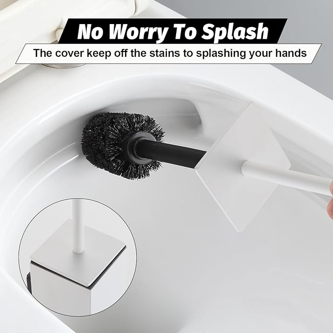 BGL Toilet Brush and Holder Set White Wall Mounted for Bathroom Square Design