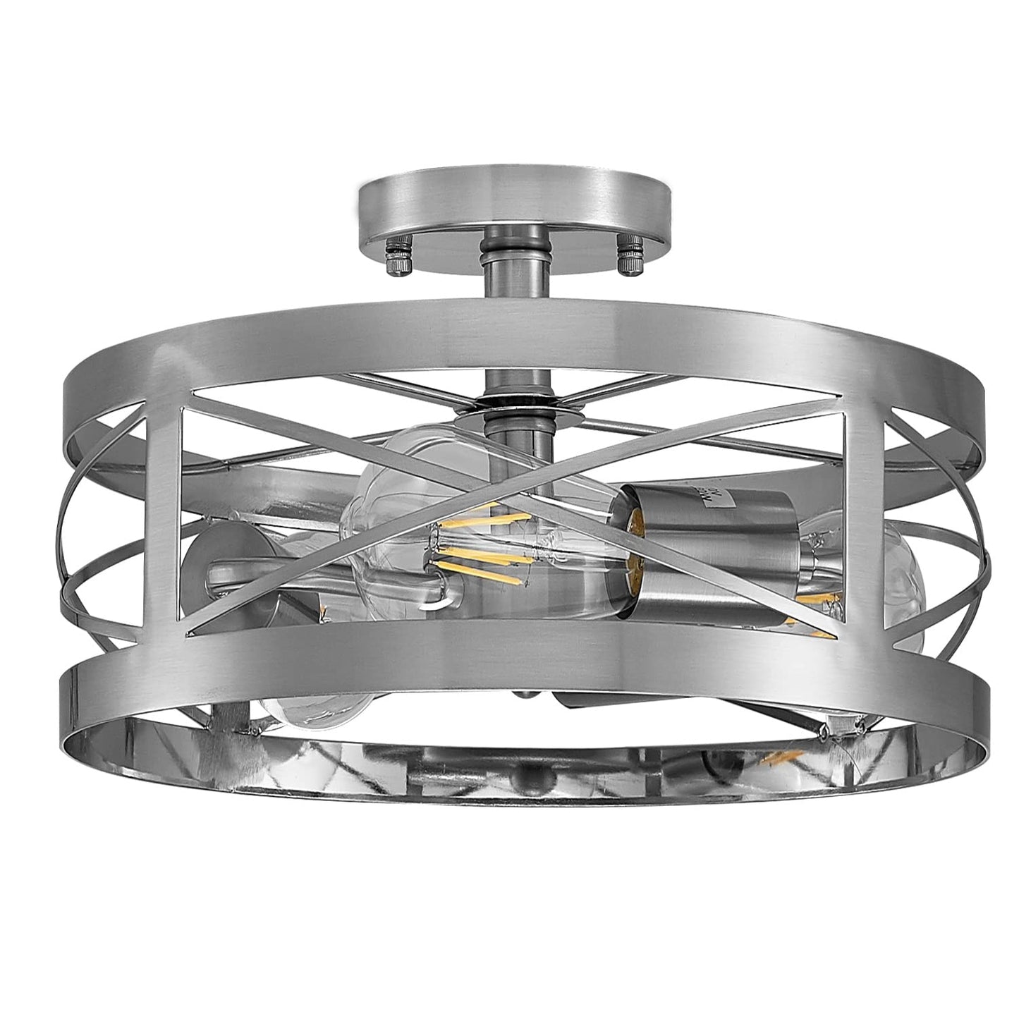 SHENGQINGTOP Modern 3-Light Semi-Flush Mount Ceiling Light 13 Inches Round Lighting Fixtures for Kitchen Island Dining Room Bedroom Farmhouse Foyer Hallway Front Door, Brushed Nickel Finish
