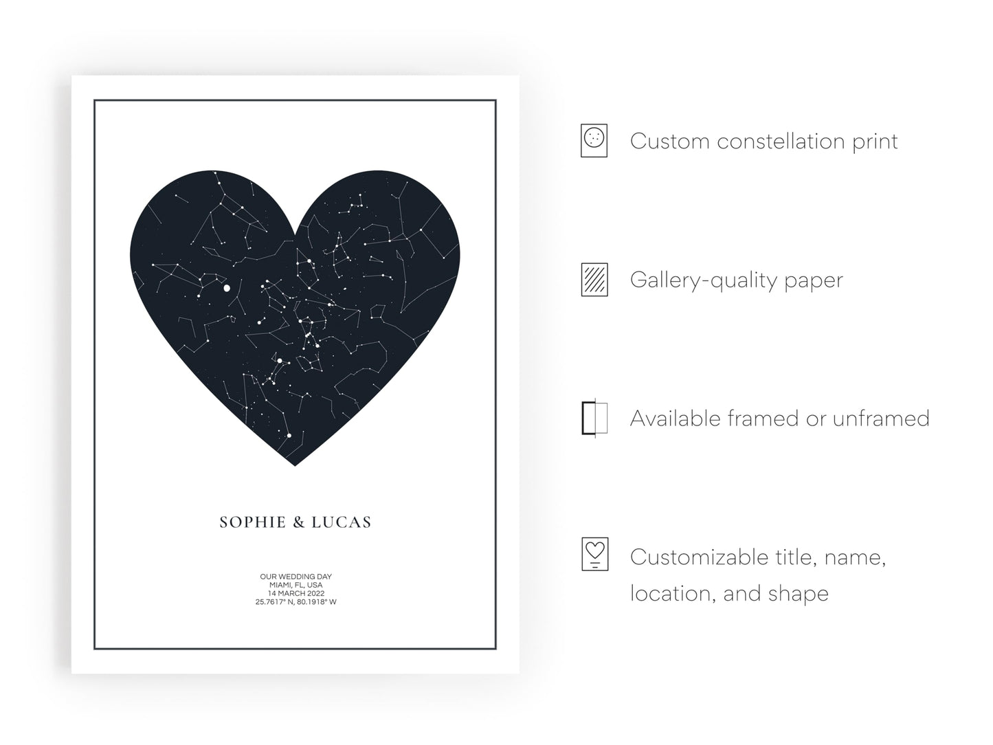HAUS AND HUES Custom Star Map Poster with Frame - Personalized Night Sky Celestial Print - Unique Mother's Day Gift or for Wedding, Newlyweds, Anniversary, Birthdays, Engagements - Gift for Her