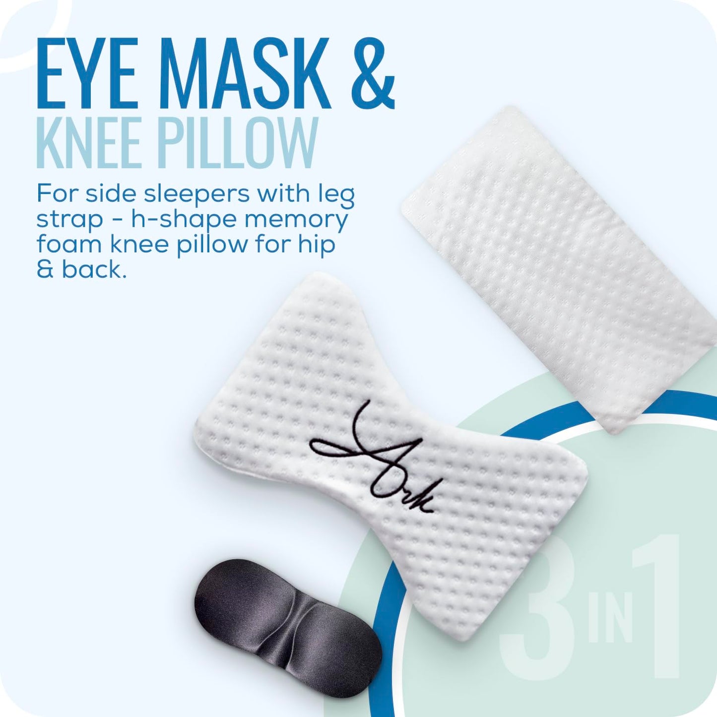 Ark Memory Foam Knee Pillow for Side Sleepers – H-Shaped with Leg Strap for Sciatica, Hip & Back Pain Relief – with Eye Mask & Extra Washable Cover