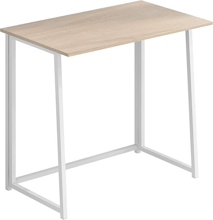 4NM 31.5" Small Folding Desk, Foldable Computer Home Office Desk, Study Writing Table for Small Space Saving Bedroom, Easy Assembly - Natural and White