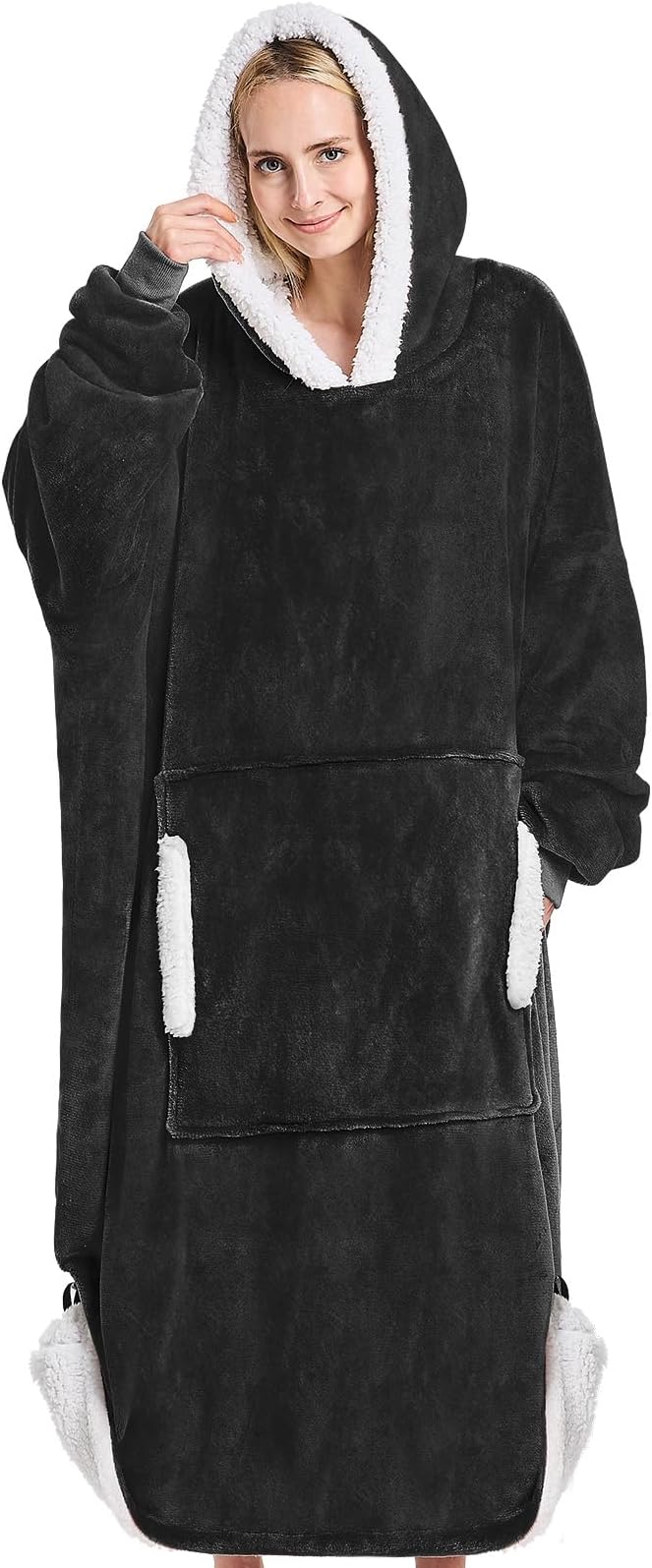 yescool Wearable Blanket Hoodie, Flannel Sherpa Fleece Blanket Sweatshirt for Adults Women Men,One Size Fits All