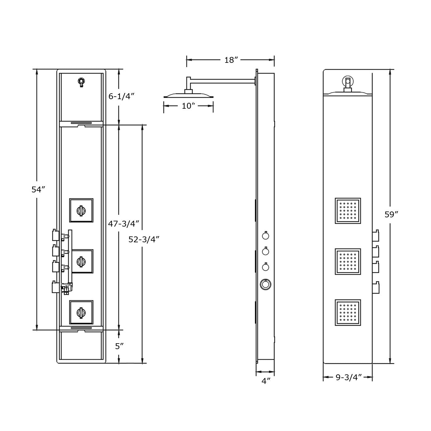 Blue Ocean ™ 59” Aluminum SPA8659 Thermostatic Shower Panel Tower with Rainfall Showerhead, 3 Sets Body Nozzles, and Handheld Showerhead, Shower Column