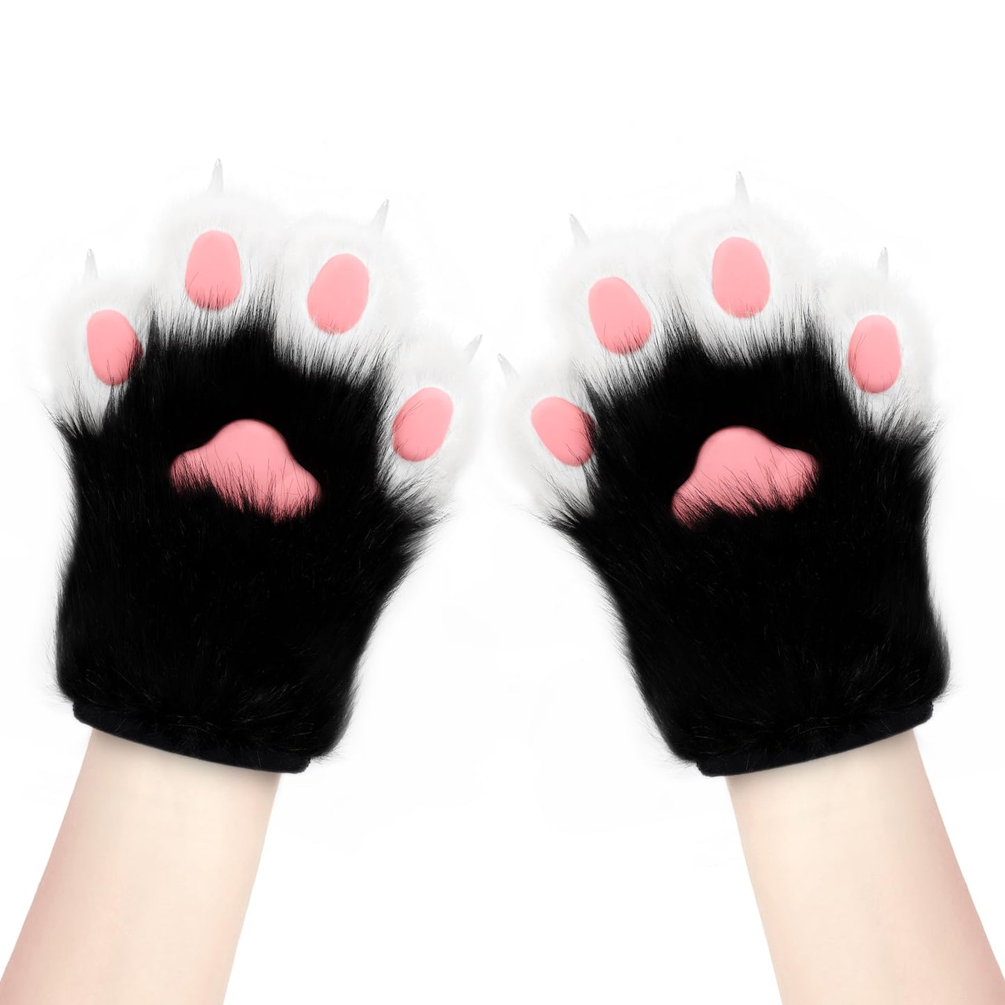 hbbhml Faux Fur Plush Furry Cat Claw Gloves Fursuit Animal Fox Paws Mittens Halloween Cosplay Costume Accessories for Adult