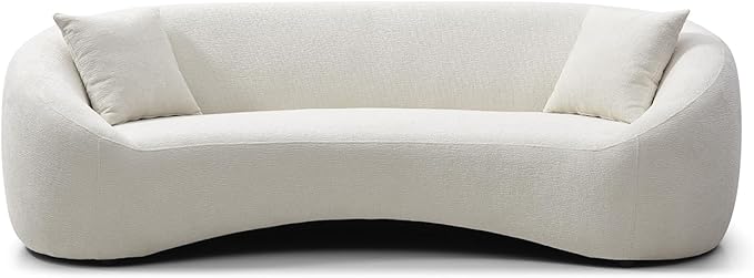 93.31โ Modern Curved Sofa,Chenille & Velvet Fabric 3-Seater Couch with Solid Wood Frame,Luxury Cloud Sofa with 2 Throw Pillows,Minimalist Sofas for Living Room,Bedroom,No Assembly Required,White
