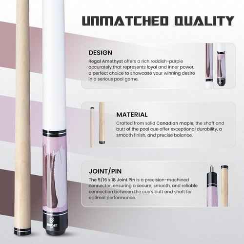 Big Cat Paint Brush Pool Cue Stick - Grade A Canadian Maple, 12.5mm Professional Leather Tip, 58” Length, Premium Billiard Cue for Adults – Home or Tournament Play - 19oz, Paint IV Regal Amethyst