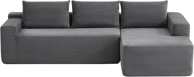 97" Cloud Sectional Couch,Modern Modular Sectional Sofa with Deep Seat,Corduroy Boneless Couches with L-Shape Chaise for Living Room Bedroom,No Assembly Required (Grey, 97" Right Facing Chaise)