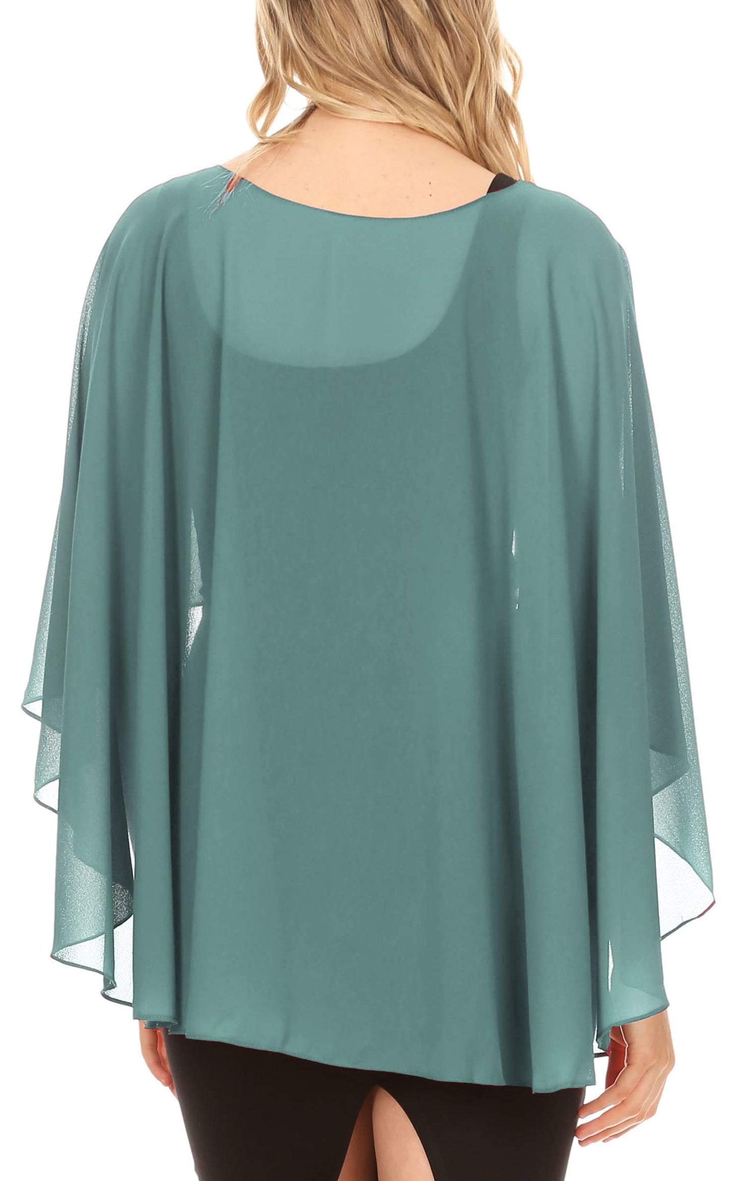 Sakkas 1921 - Anya Women's Soft Chiffon Wedding Bridesmaid Bridal Cape Wrap Bolero Shrug - Steel Blue - OS