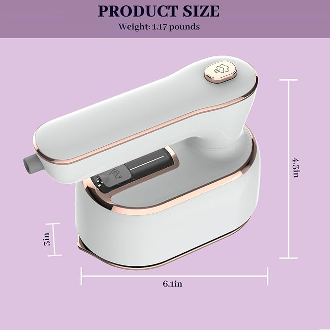 Portable Steam Iron,970W Dry Wet Dual Ironing Steam Hanging Ironing Machine,20S Rapid Preheating Large Water Tank Iron with Ergonomic Handle, Suitable for Home, Travel, Dormitory & Office (White)