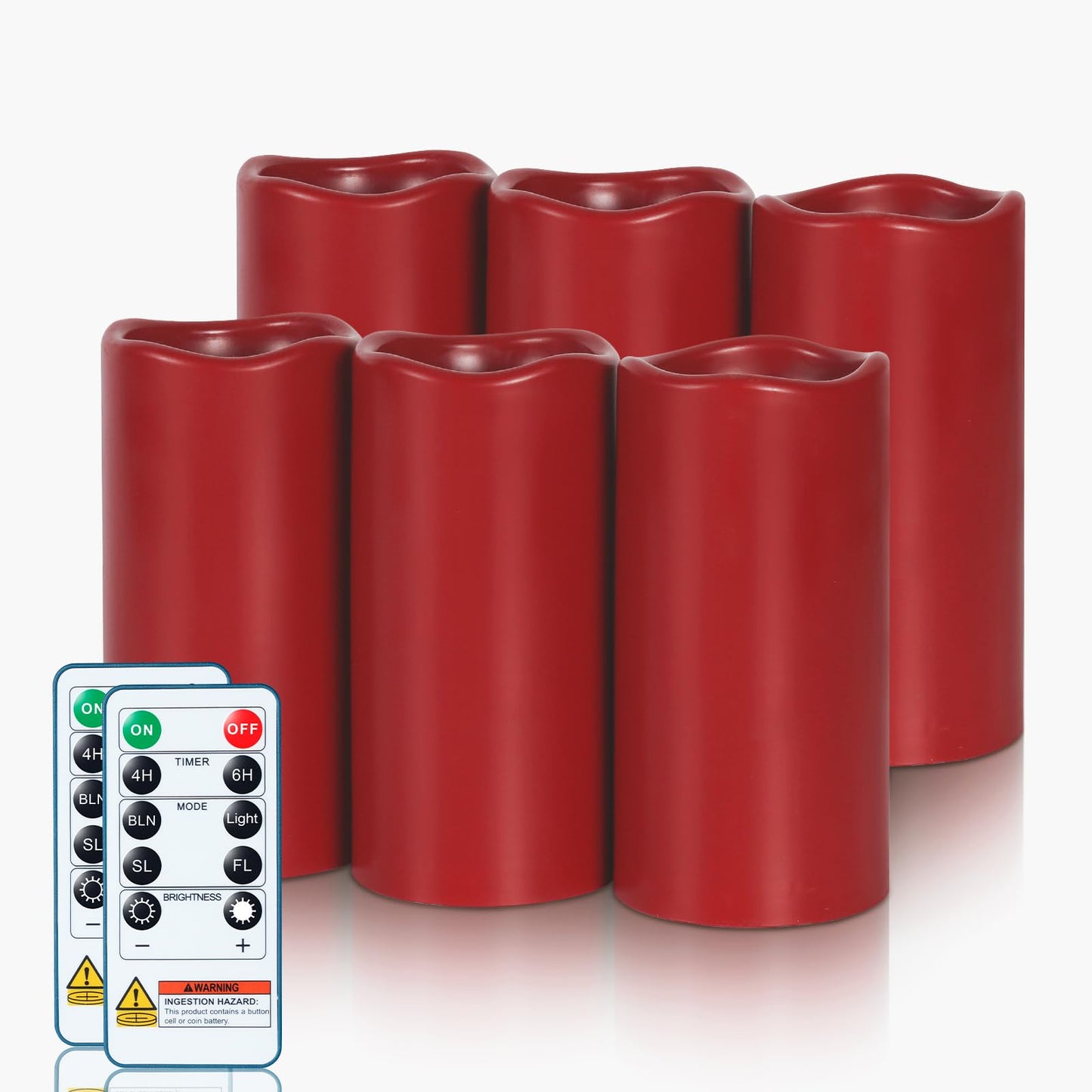Amagic 3x6 Red Flameless Candles with Remote, Christmas Candles Battery Operated with Timer, Waterproof LED Pillar Candles for T