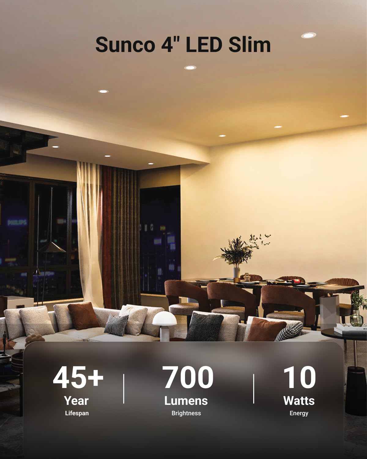 Sunco 24 Pack 4 Inch LED Recessed Lights, Slim Canless Ceiling Lighting, 650 LM, 10W (60W Equivalent), 4000K Cool White, Dimmable, Wafer Thin, Ultra Thin with Junction Box ETL.