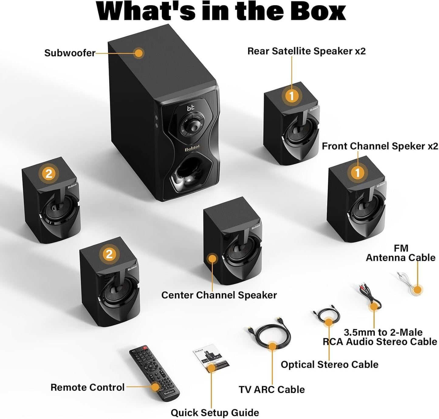Bobtot Surround Sound System Home Theater Speakers - 5.25" Subwoofer 700 Watts Peak Power 5.1/2.1Wired Stereo Speaker System Strong Bass with Bluetooth ARC Optical Input