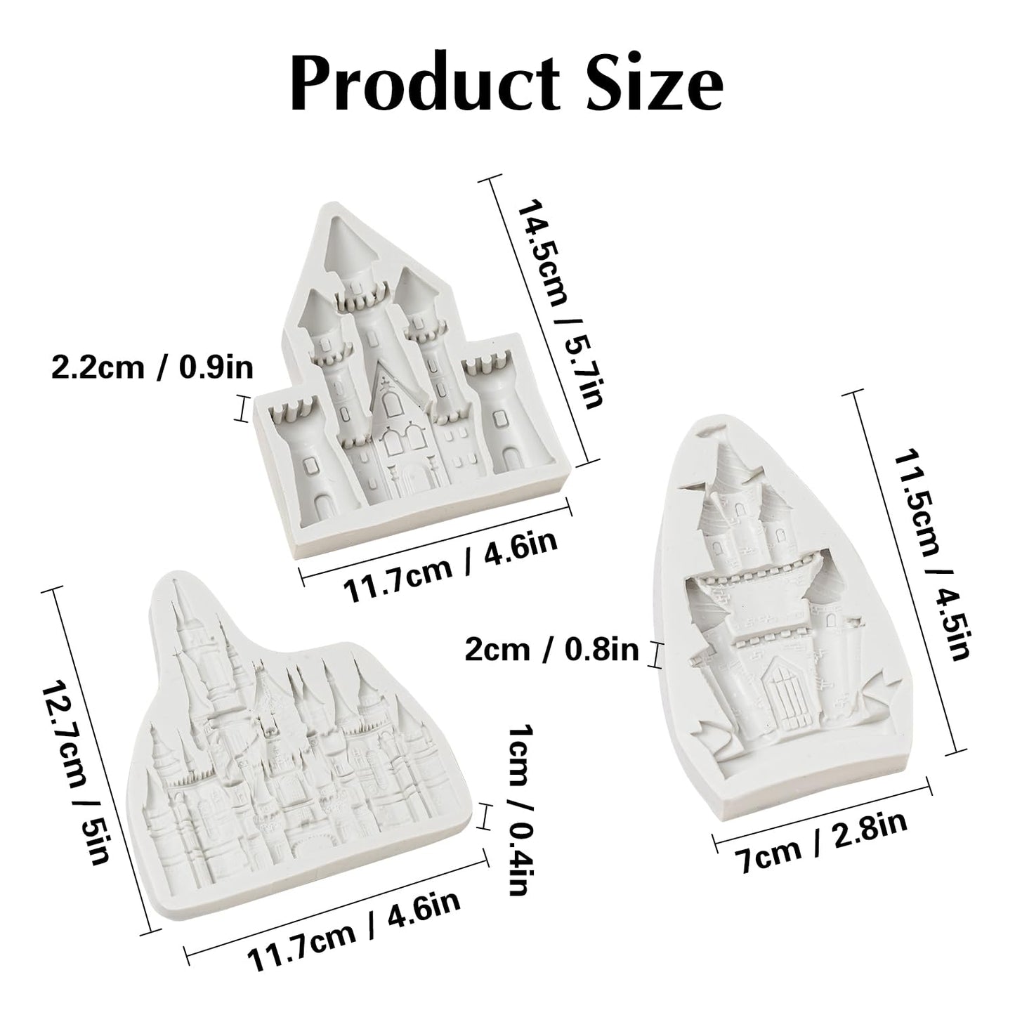 KALAIEN Castle Silicone Mold,3Pcs/Set Castle Cake Fondant Molds,Princess Chocolate Molds Castle Silicone Mirror Mould for Cake Decorating, FTM5036