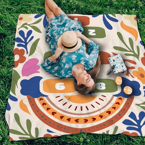 Xmsaitar Boho Floral Game Pocket Picnic Blankets, Funny Mini Beach Camping Blanket Waterproof Sandproof for Kids,Botanical...