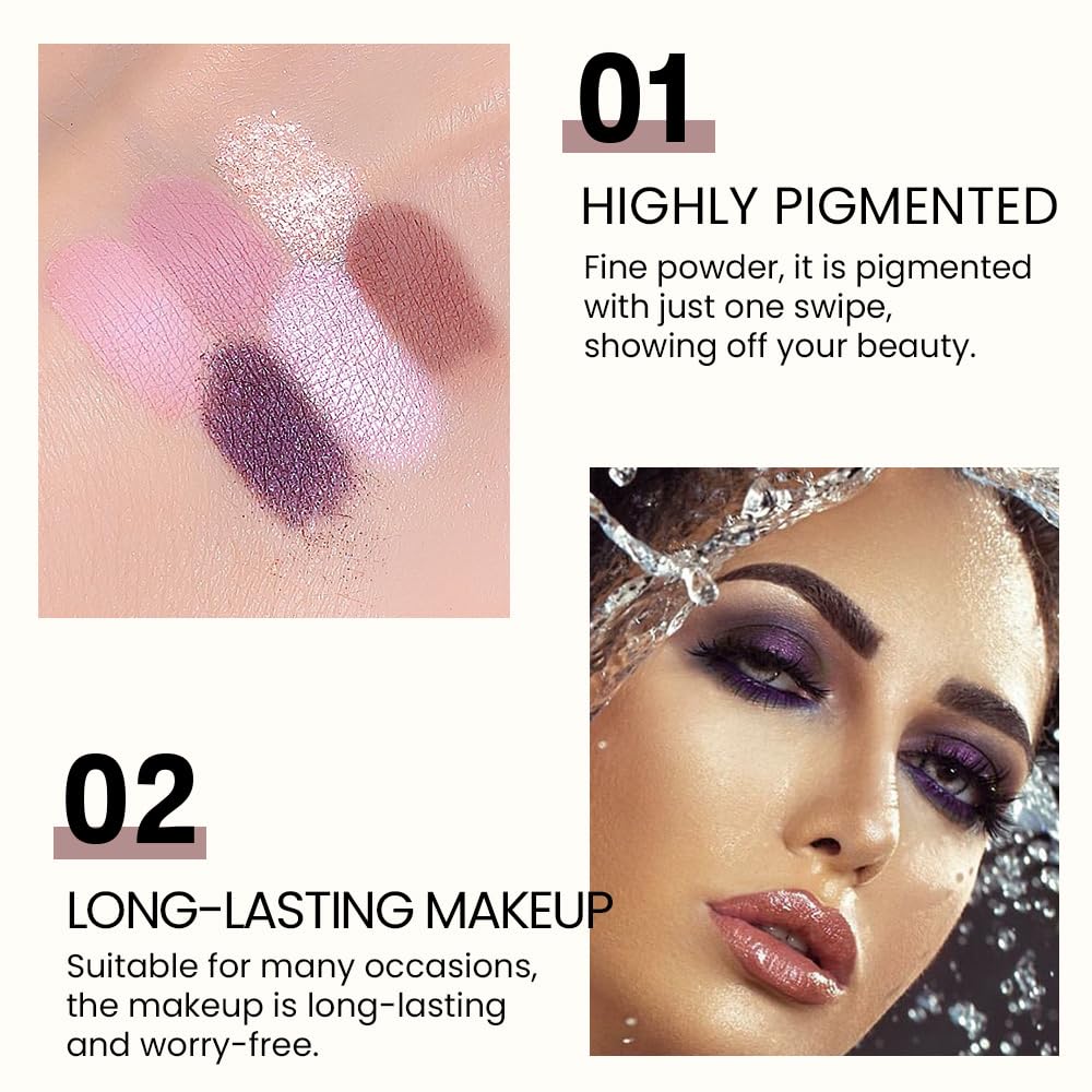 WanTuoluo 6-Color Pink Champange Purple Matte & Shimmer Eyeshadow Palette with Mirror - Highly Pigmented, Long-Lasting Eye Makeu