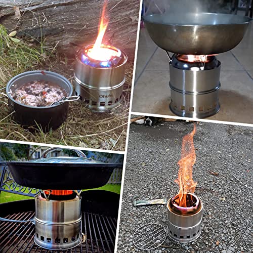 Camping Stove, Ohuhu Camp Stove Wood Burning Stove Stainless Steel Stoves Mini Portable Stove for Camping Picnic BBQ Backp...