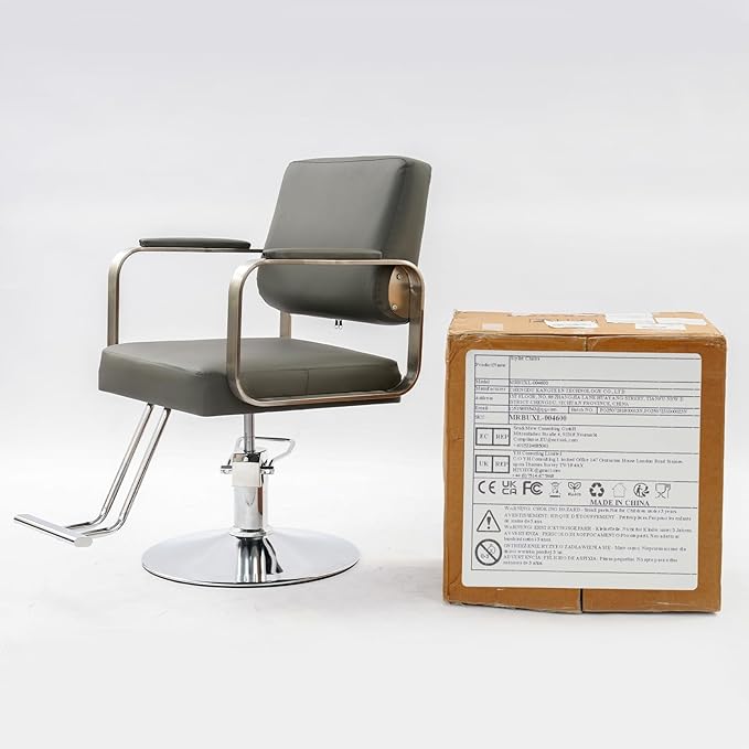 Artist Hand Salon Chair for Hair Stylist, 360° Swivel Hydraulic Barber Chair Barber Styling Chair Tattoo Chair Salon & Spa Chairs for Hair Stylist Women Man, Max Load Weight 440 Lbs (Grey+Silver)