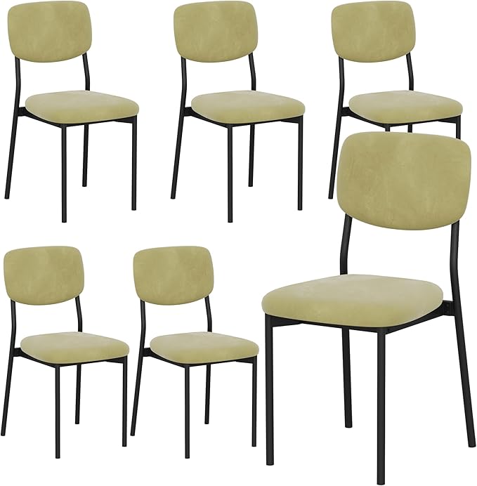 Einhomn Upholstered Dining Chairs Set of 6, Stackable Modern Dining Room Chairs, Kitchen Chairs w/Soft Velvet Backrest & Sturdy Metal Legs for Restaurant, Living Room, Light Green