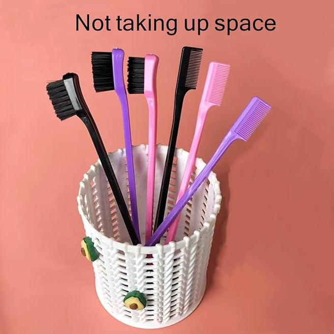 6Pack Double Sided Edge Control Hair Brush Professional Edge Control Hair Brush Comb Set, Dual-Sided Bristle Design, Pink Purple Black