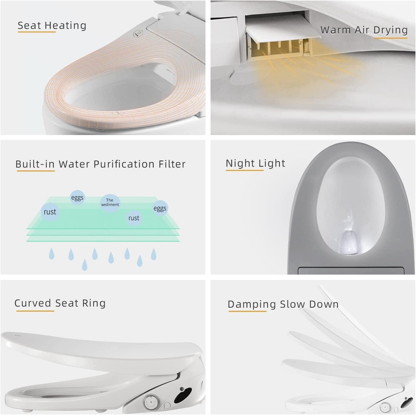 Bejoan X7 Bidet Toilet Seat, Elongated Bidet Attachment for Toilet Warm Water with Soft Close, Electric Heated Bidet Seat with Water Filtration