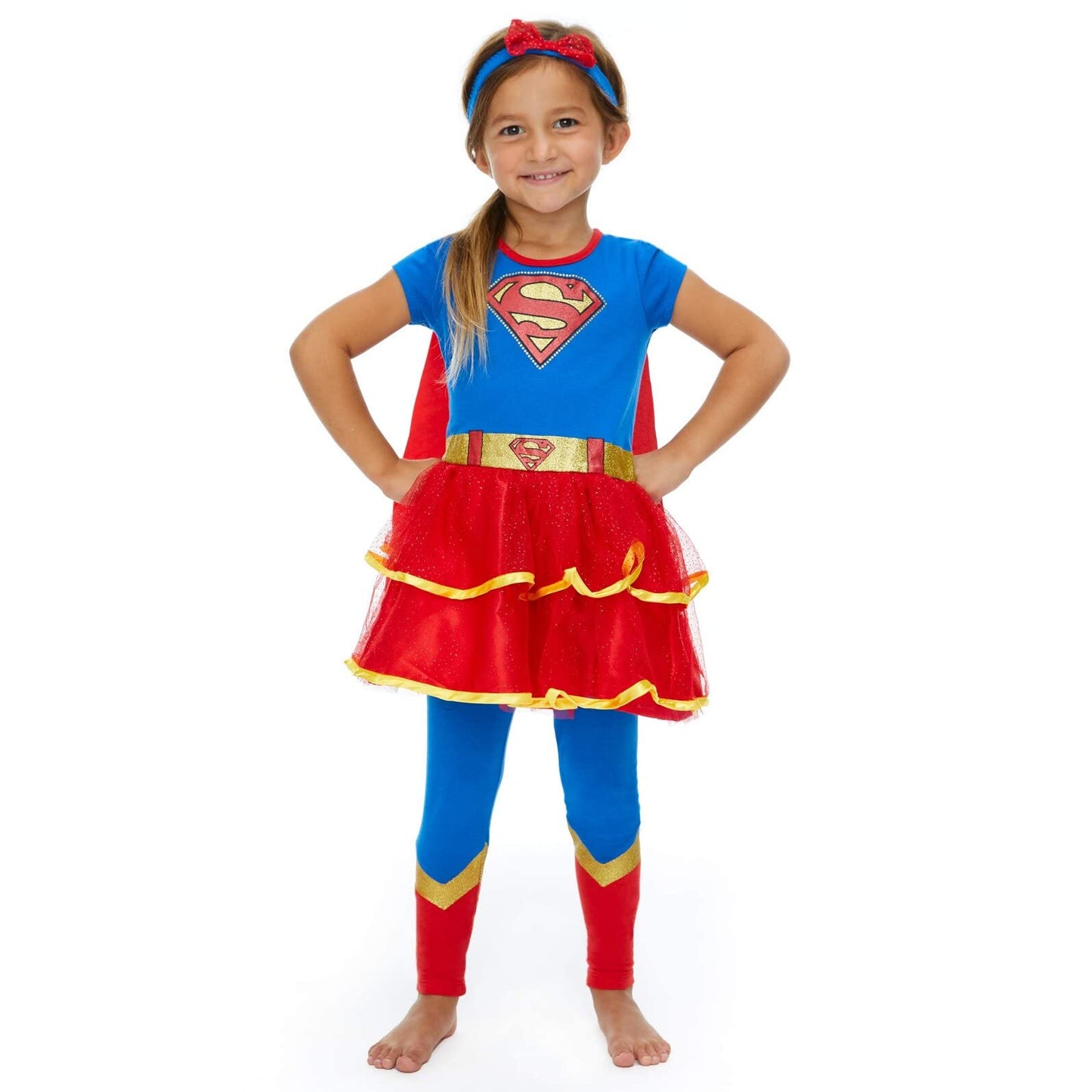 WARNER BROS Justice League Supergirl Toddler Girls Costume Dress Leggings Cape and Headband 4 Piece Set 3T