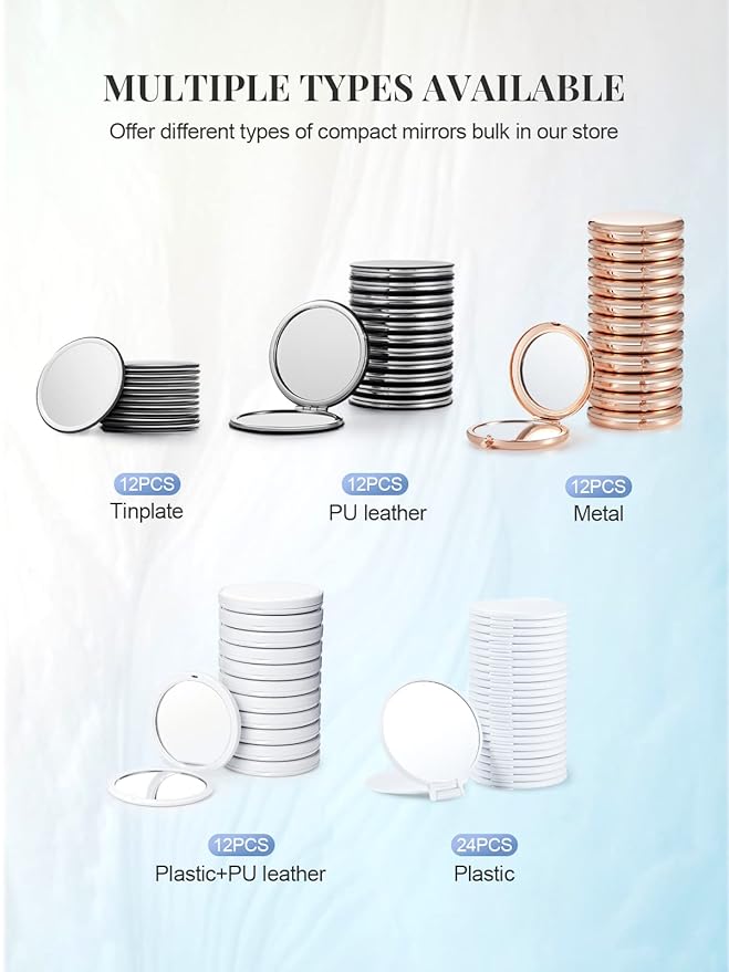 Compact Mirror Bulk, Round Makeup Mirror for Purse, Set of 24 (White)