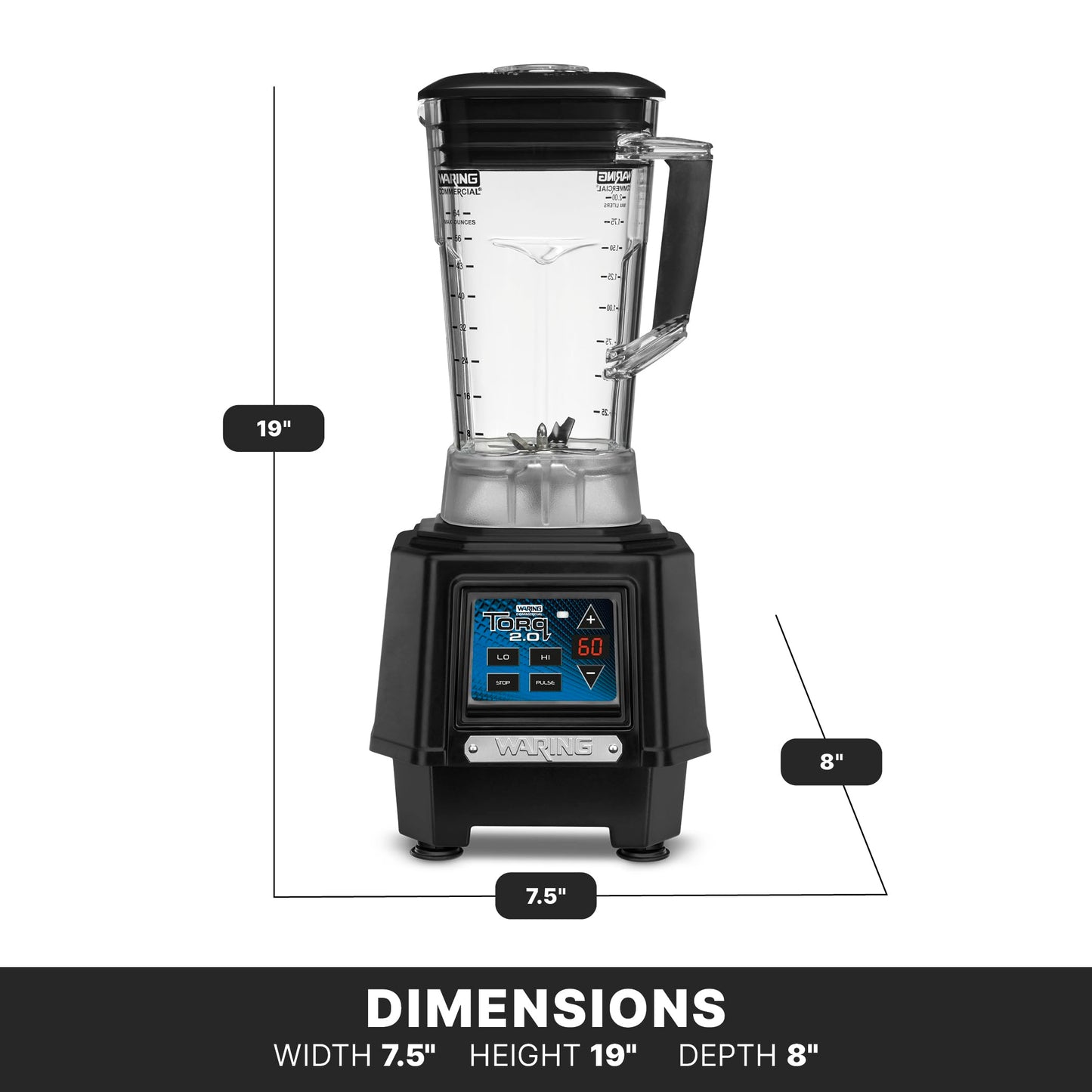 Waring Commercial TBB160P6 TORQ 2 Horsepower Blender, Electronic Keypad with 60-Second Countdown Timer and a 64 oz. BPA Free Copolyester Container, 120V, 5-15 Phase Plug