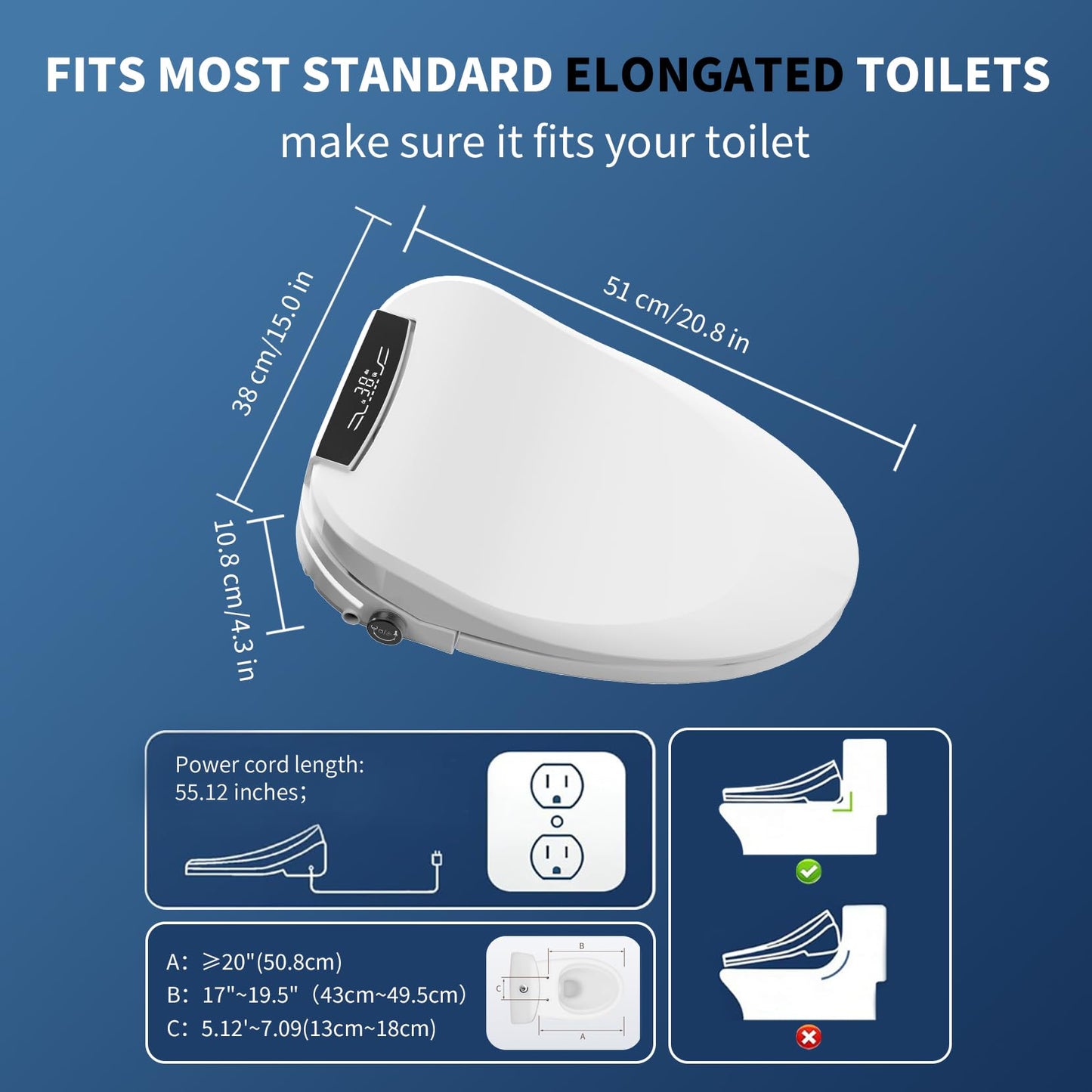Simenr Electric Bidet Toilet Seat Elongated, Instant Warm Water Heated Wash, Self-Cleaning Nozzle, 5X Drying, Anti-Yellowing Quiet Soft Close Lid, Luxury Smart Bidet for Villa&Family, Easy DIY Install