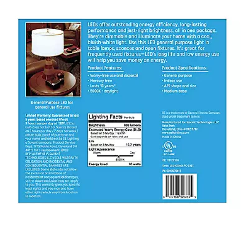 GE Daylight LED 60W Equivalent General Purpose A19 Light Bulbs (12 Pack)
