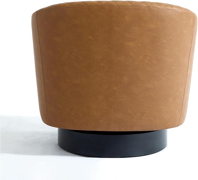 UIXE Faux Leather Swivel Barrel Accent Chair, Upholstered Round Armchair Club Chair for Living Room, Comfy Single Sofa Bedroom Reading Seat - Coffee
