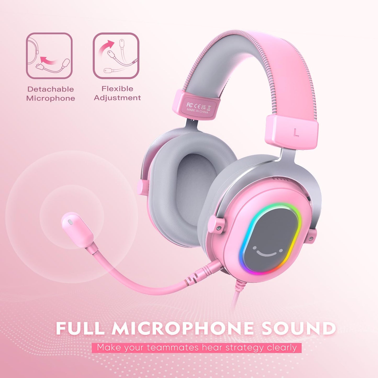 Fifine Pc Gaming Headset, Usb Wired Headset With Microphone, 7.1 Surround Sound, In-Line Control, Computer Rgb Over-Ear Headphon
