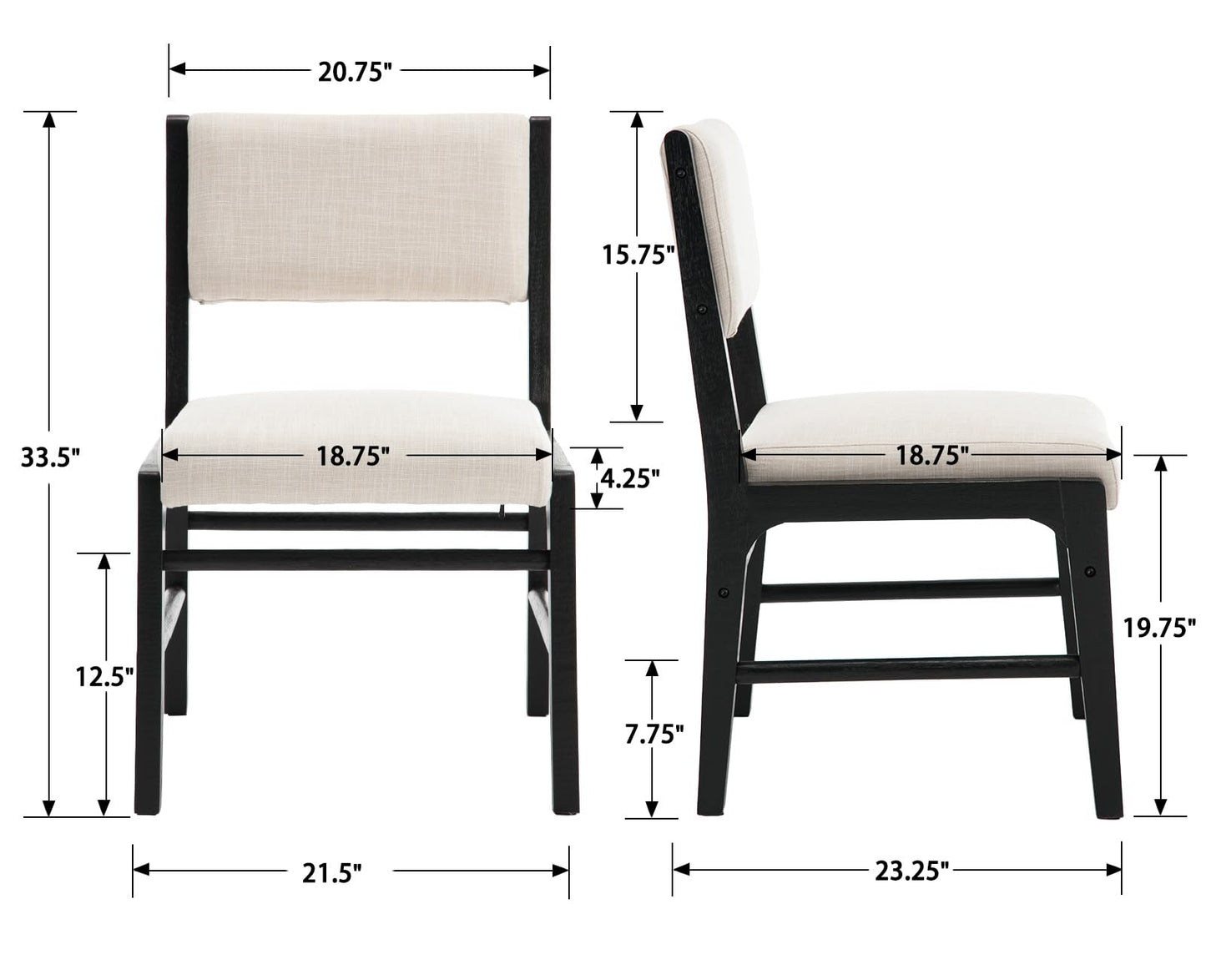 BESTANO Beige Linen Upholstered Dining Chairs Set of 4 Farmhouse Black Wooden Kitchen Dining Chairs Armless Side Chairs with Back