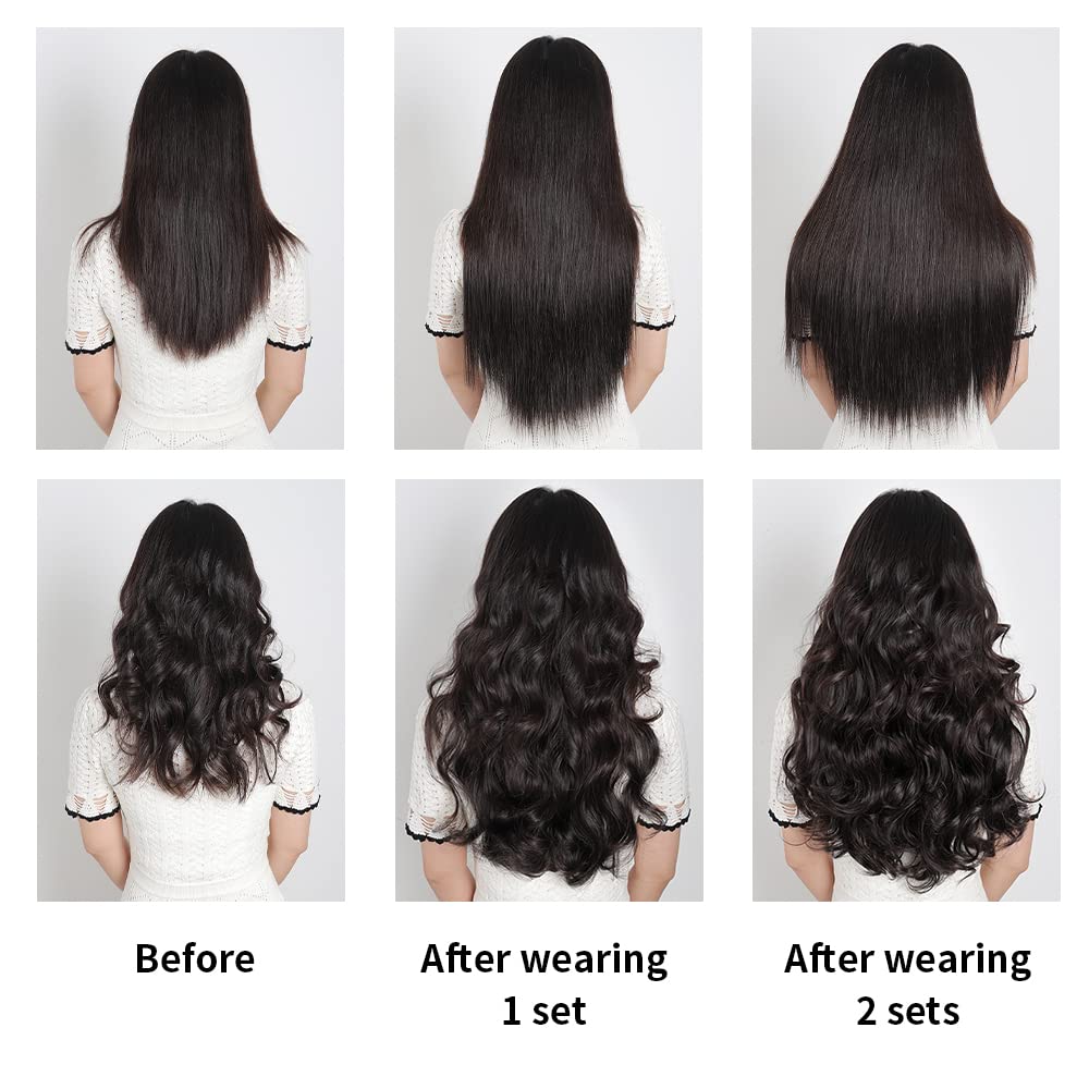 HSPJHTM Clip-in Hair Extensions, 22" Dark Gray Synthetic Straight Hair, 5PCS for Full Head